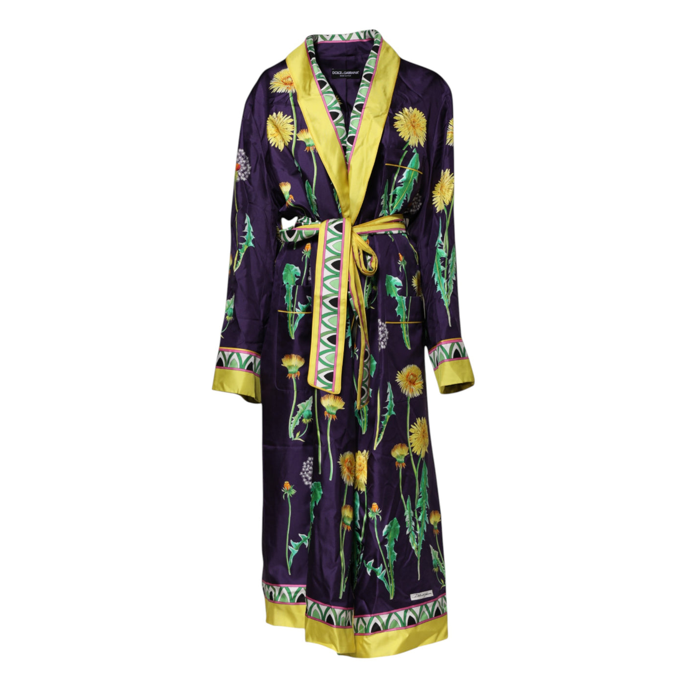 Dolce & Gabbana Blauer Seidenmantel mit Blumenmuster und langen Ärmeln zum Wickeln
