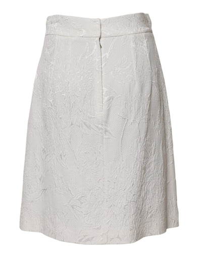 Dolce & Gabbana Weißer geblümter Brokatrock in A-Linie mit hoher Taille