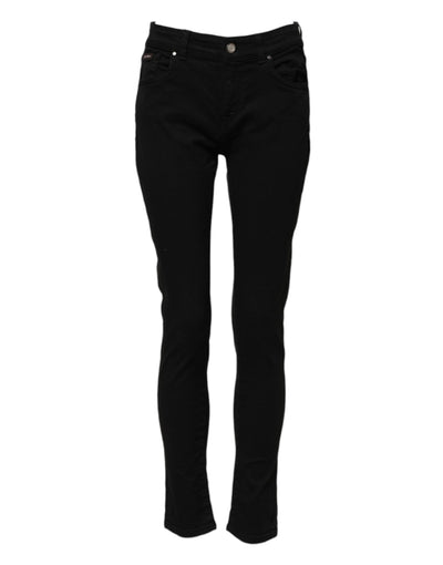 Dolce & Gabbana Schwarze Baumwolle Logo Skinny Mid Waist Denim Jeans