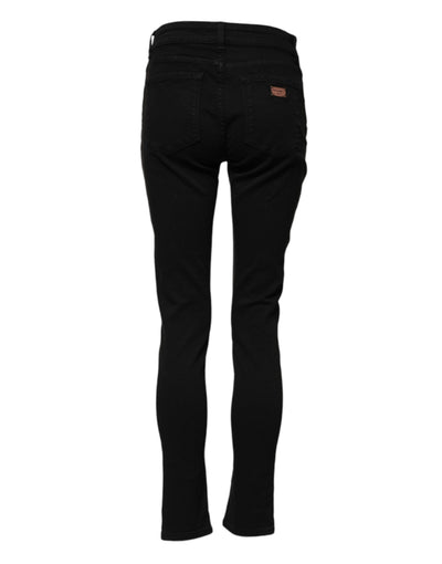 Dolce & Gabbana Schwarze Baumwolle Logo Skinny Mid Waist Denim Jeans