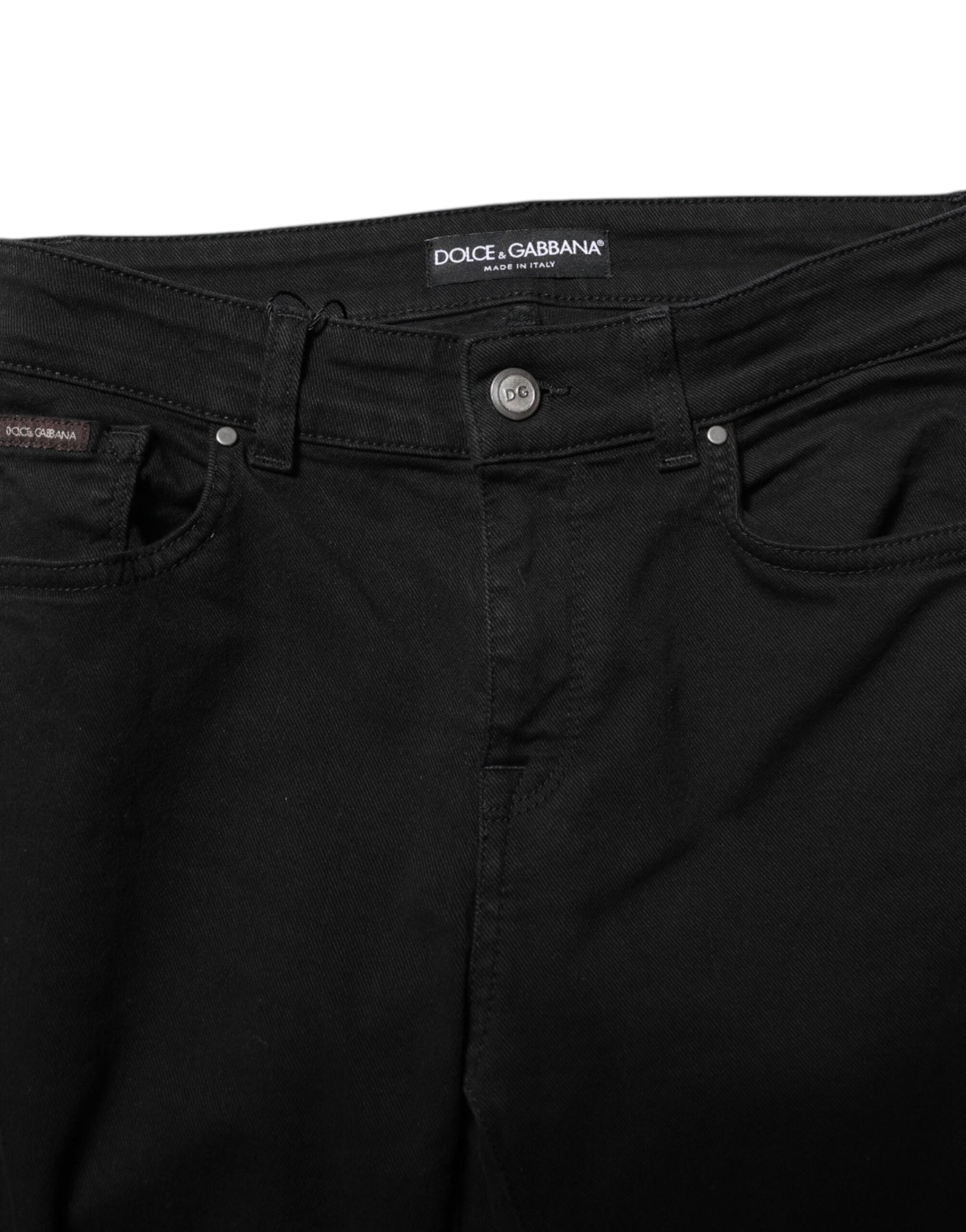 Dolce & Gabbana Schwarze Baumwolle Logo Skinny Mid Waist Denim Jeans