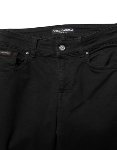 Dolce & Gabbana Schwarze Baumwolle Logo Skinny Mid Waist Denim Jeans