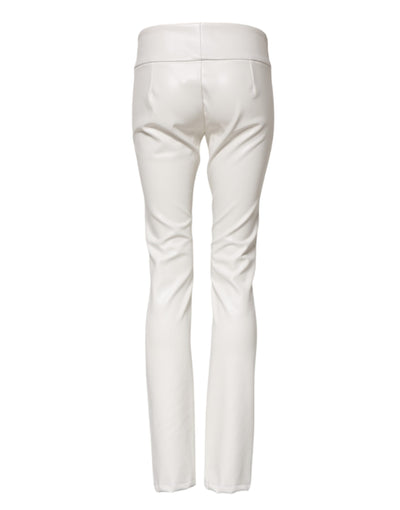 Dolce & Gabbana Weiße Polyurethan-Hose mit hoher Taille und konisch zulaufender Hose