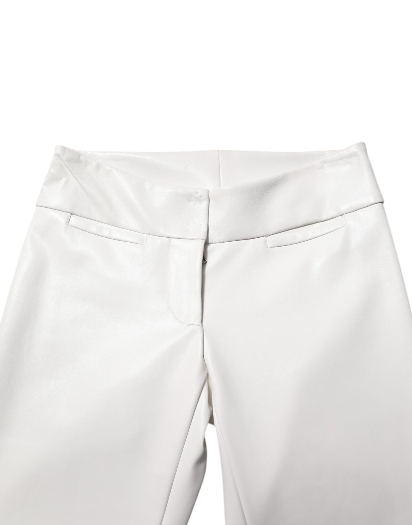 Dolce & Gabbana Weiße Polyurethan-Hose mit hoher Taille und konisch zulaufender Hose