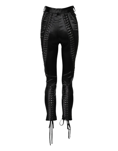 Dolce & Gabbana Schwarze Skinny-Hose mit hoher Taille und Spitzendetails