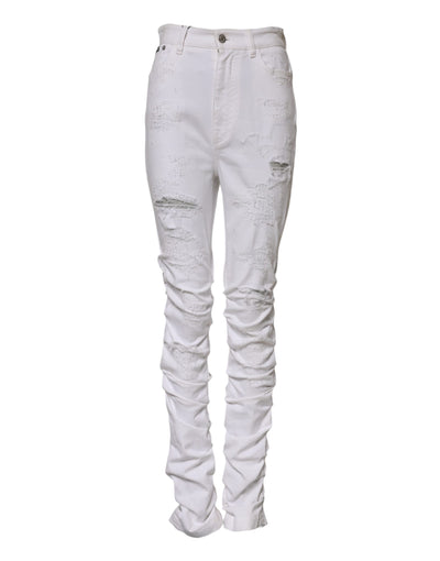 Dolce & Gabbana Weiße Denim-Jeans mit hoher Taille aus zerrissener Baumwolle