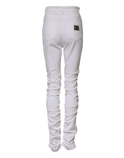 Dolce & Gabbana Weiße Denim-Jeans mit hoher Taille aus zerrissener Baumwolle