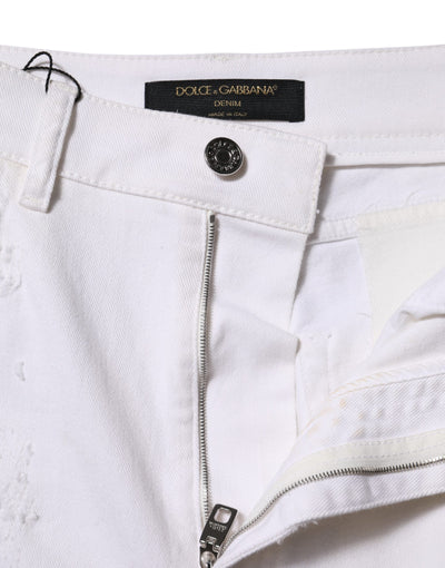 Dolce & Gabbana Weiße Denim-Jeans mit hoher Taille aus zerrissener Baumwolle