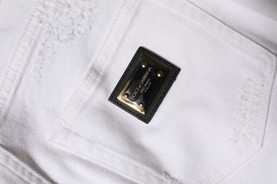 Dolce & Gabbana Weiße Denim-Jeans mit hoher Taille aus zerrissener Baumwolle