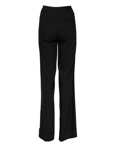 Dolce & Gabbana Schwarze Schlaghose mit hoher Taille aus Wolle