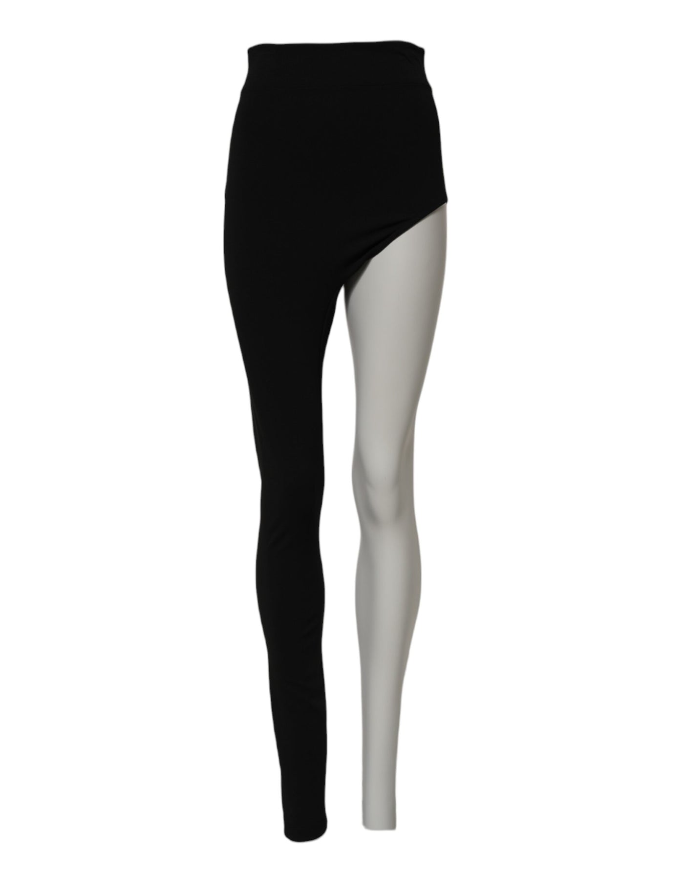 Dolce & Gabbana Schwarze einbeinige Hose aus Wolle mit hoher Taille