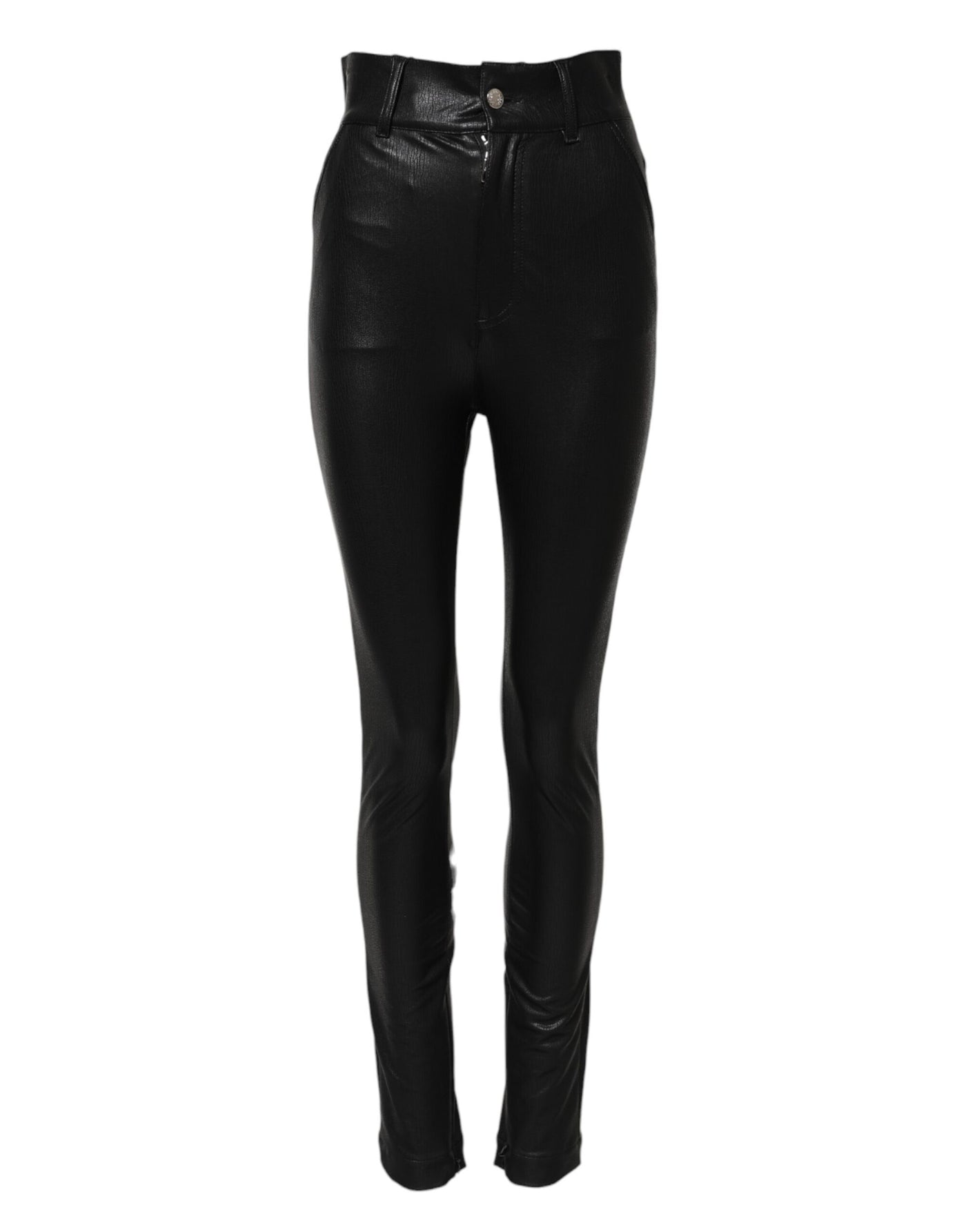 Dolce & Gabbana Schwarze Lederhose mit hoher Taille und schmaler Passform