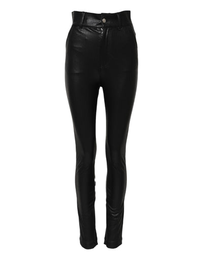 Dolce & Gabbana Schwarze Lederhose mit hoher Taille und schmaler Passform