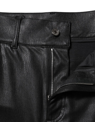 Dolce & Gabbana Schwarze Lederhose mit hoher Taille und schmaler Passform