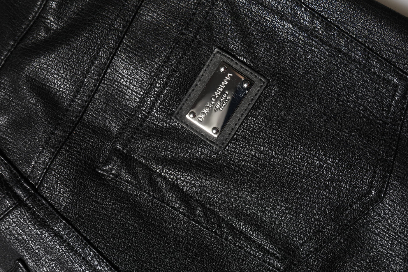 Dolce & Gabbana Schwarze Lederhose mit hoher Taille und schmaler Passform