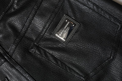 Dolce & Gabbana Schwarze Lederhose mit hoher Taille und schmaler Passform