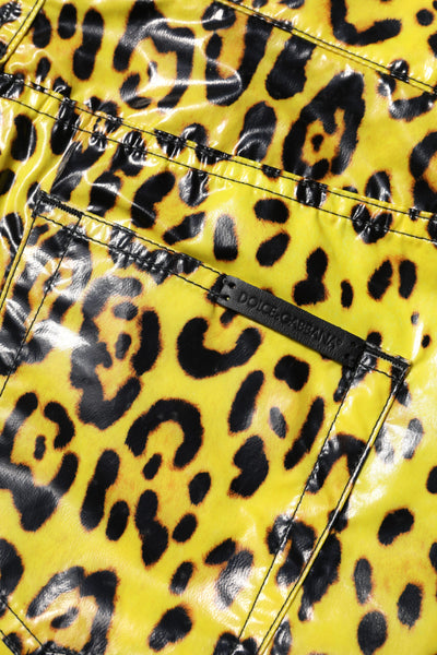 Dolce & Gabbana Gelbe Leopardenhose mit hoher Taille und schmaler Hose