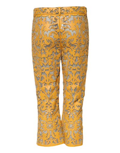 Dolce & Gabbana Gelbe florale Spitzen-Caprihose mit mittlerer Taille