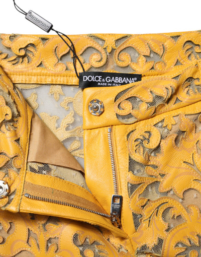 Dolce & Gabbana Gelbe florale Spitzen-Caprihose mit mittlerer Taille