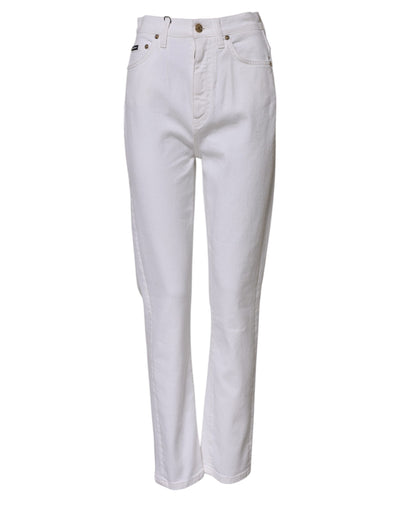 Dolce & Gabbana Weiße Straight Denim Jeans mit hoher Taille aus Baumwolle