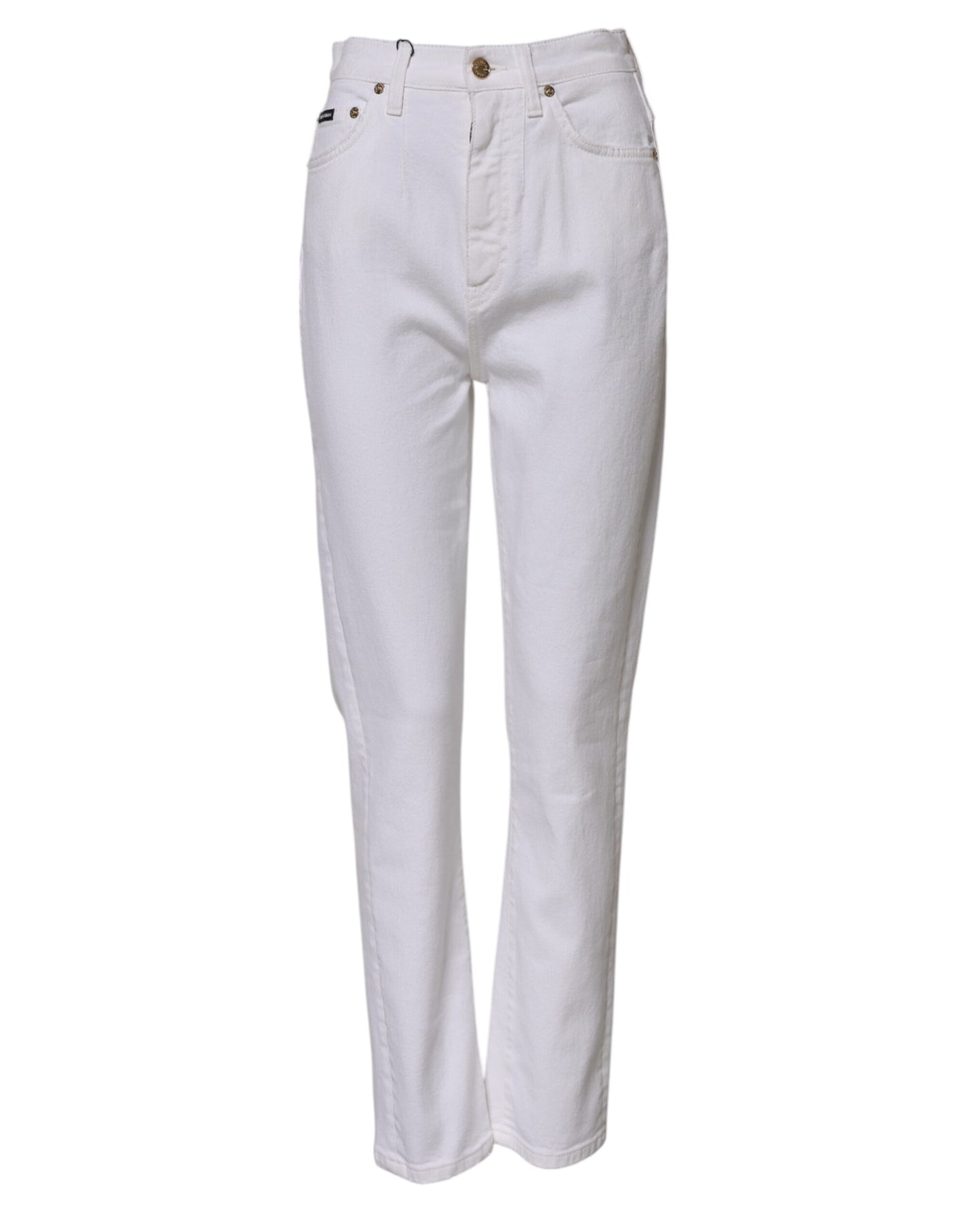 Dolce & Gabbana Weiße Straight Denim Jeans mit hoher Taille aus Baumwolle