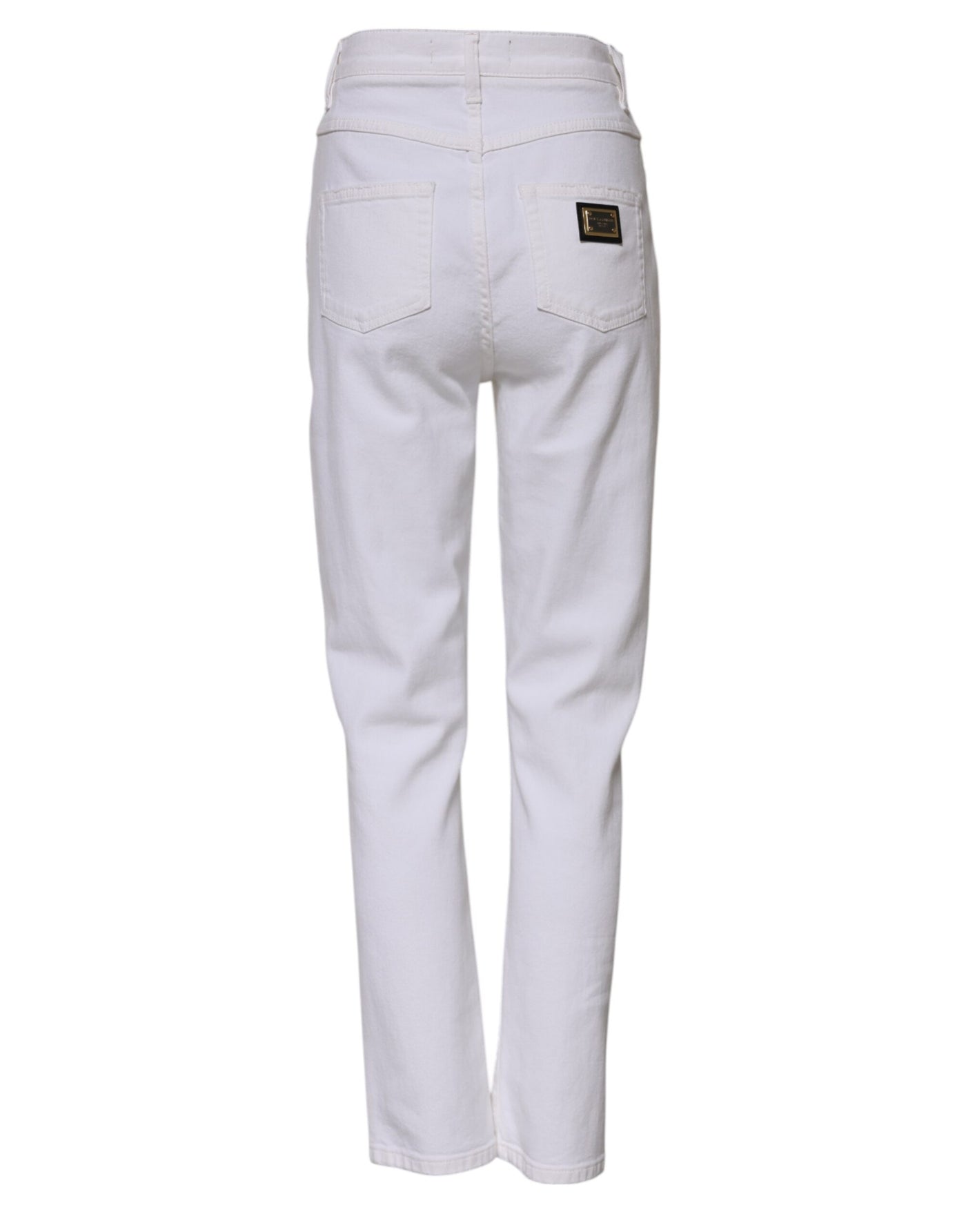 Dolce & Gabbana Weiße Straight Denim Jeans mit hoher Taille aus Baumwolle