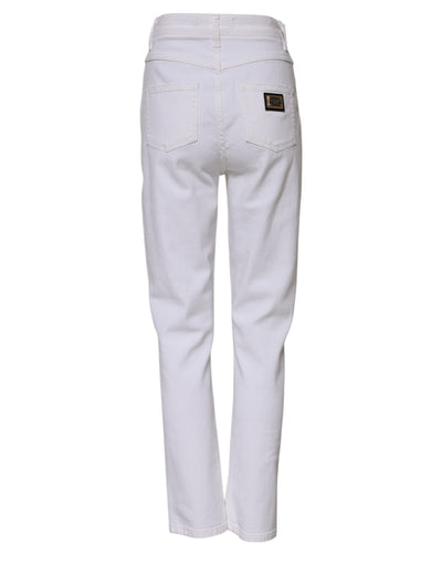 Dolce & Gabbana Weiße Straight Denim Jeans mit hoher Taille aus Baumwolle