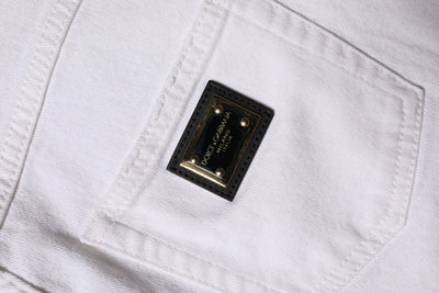 Dolce & Gabbana Weiße Straight Denim Jeans mit hoher Taille aus Baumwolle