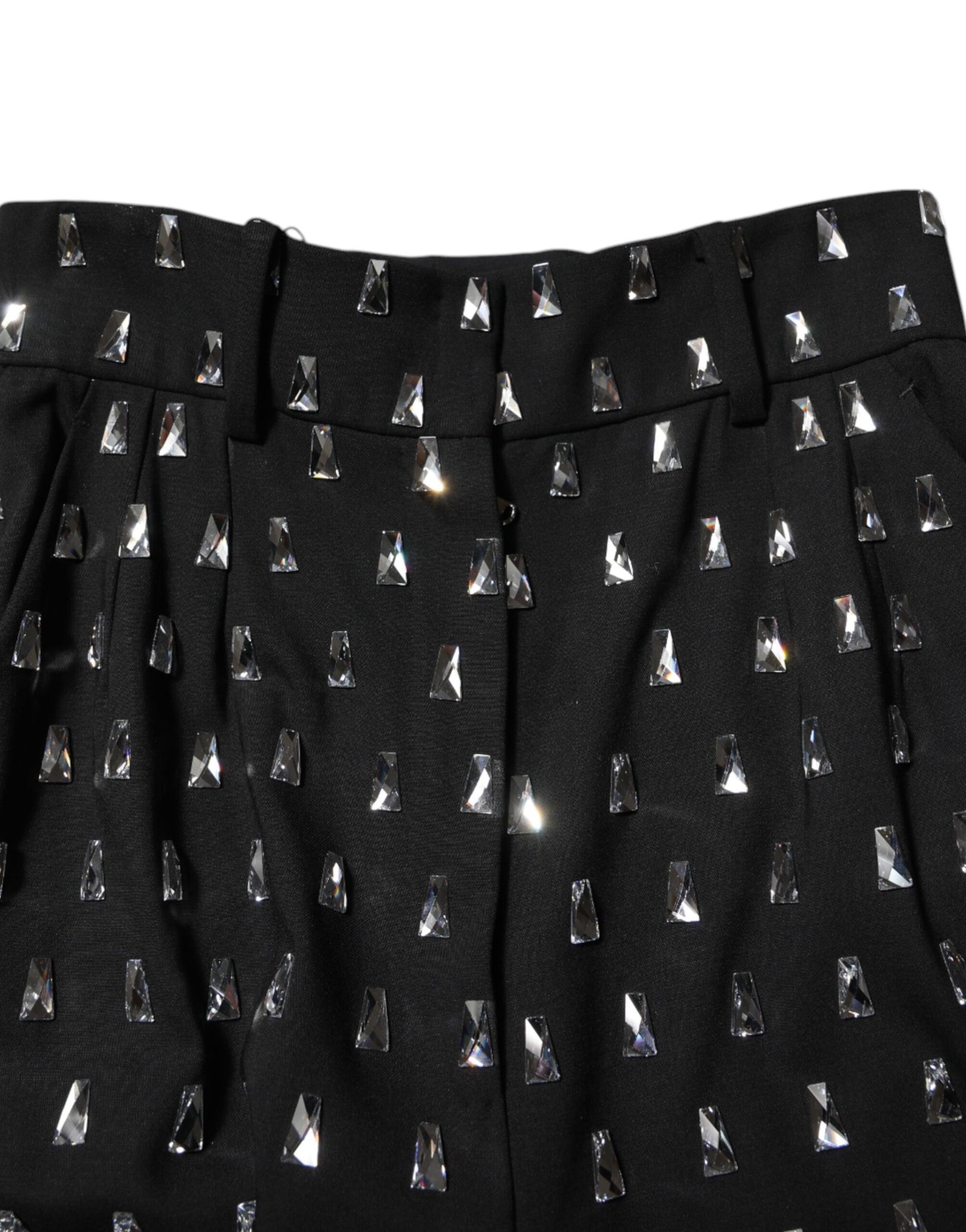 Dolce & Gabbana Schwarze, kristallverzierte Hose mit weitem Bein