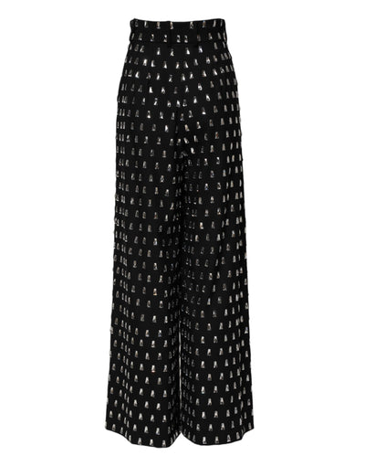 Dolce & Gabbana Schwarze, kristallverzierte Hose mit weitem Bein