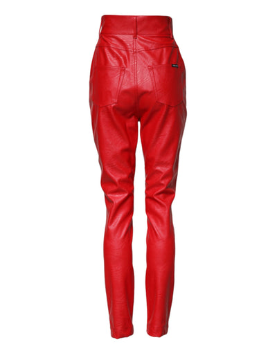 Dolce & Gabbana Rote Viskose-Hose mit hoher Taille und konisch zulaufender Hose