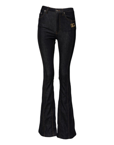 Dolce & Gabbana Schwarze Bootcut-Denim-Jeans aus Baumwolle mit mittlerer Taille