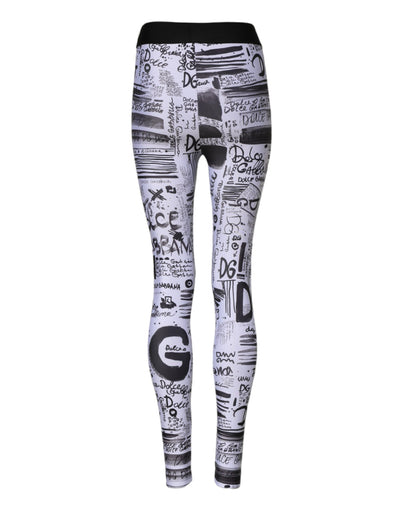 Dolce & Gabbana Weiße Grafik HighWaist Skinny Leggings Hose