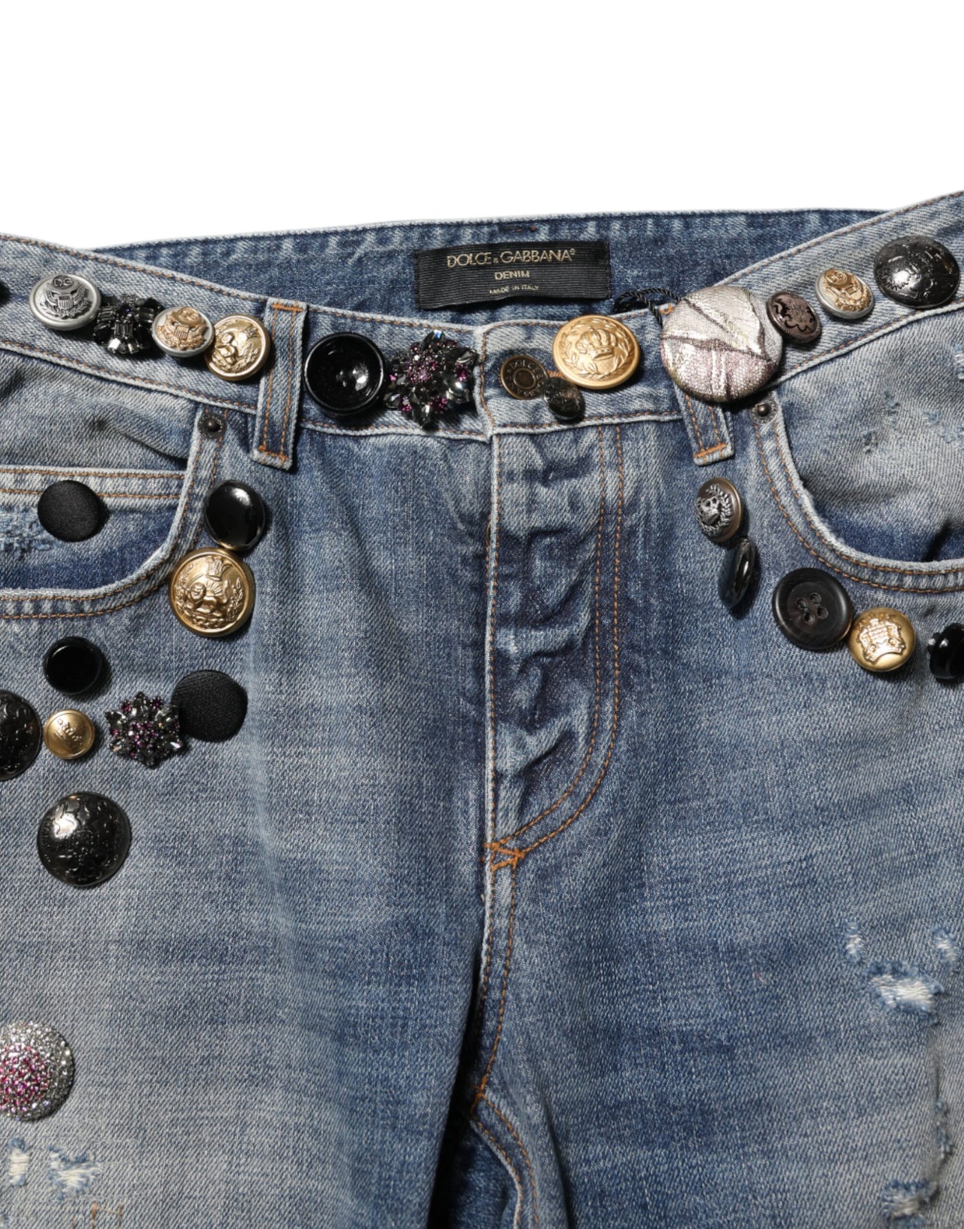 Dolce & Gabbana Blaue verschönerte zerfetzte SkinnyDenim Jeans