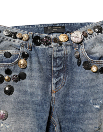 Dolce & Gabbana Blaue verschönerte zerfetzte SkinnyDenim Jeans