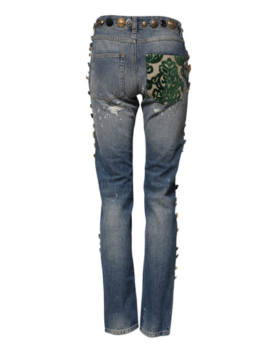 Dolce & Gabbana Blaue verschönerte zerfetzte SkinnyDenim Jeans