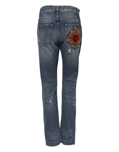 Dolce & Gabbana Blaue zerfledderte Denim-Jeans aus Baumwolle mit mittlerer Taille