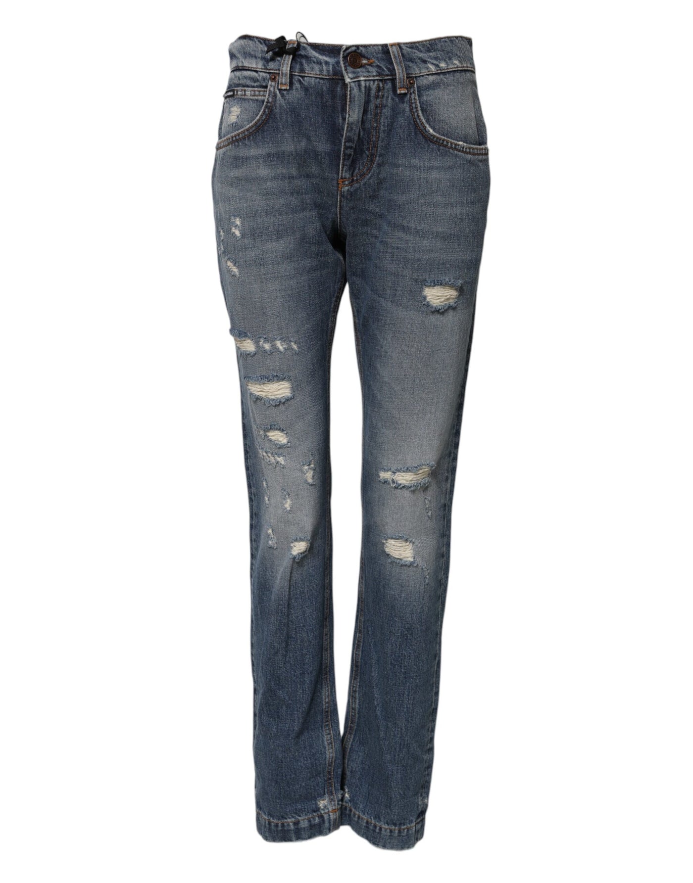 Dolce & Gabbana Blaue zerfledderte Denim-Jeans aus Baumwolle mit mittlerer Taille
