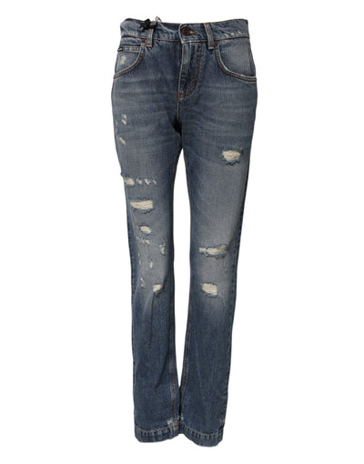 Dolce & Gabbana Blaue zerfledderte Denim-Jeans aus Baumwolle mit mittlerer Taille