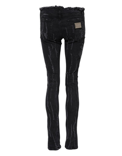 Dolce & Gabbana Schwarze zerfledderte Skinny Denim Jeans aus Baumwolle