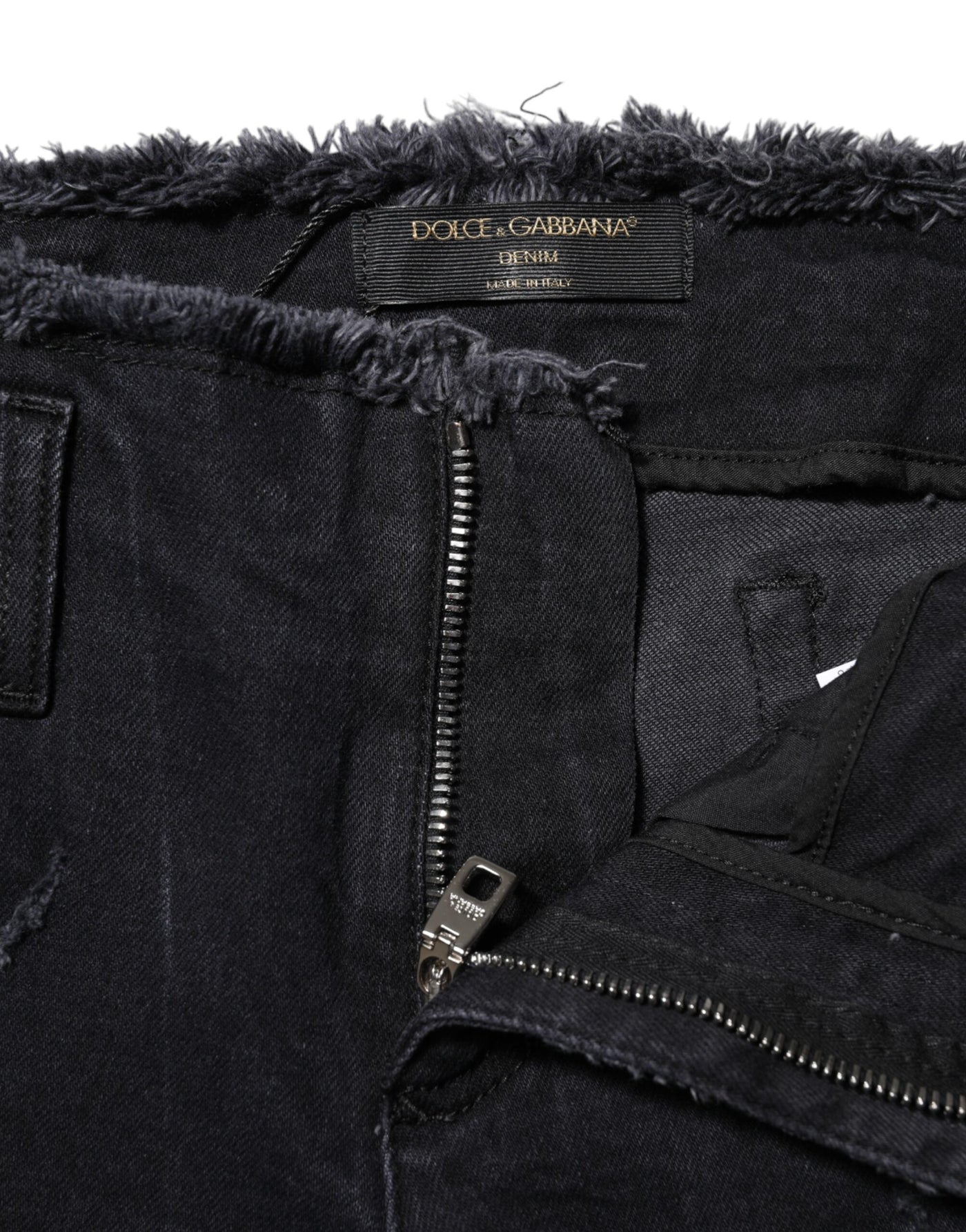 Dolce & Gabbana Schwarze zerfledderte Skinny Denim Jeans aus Baumwolle