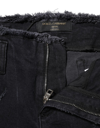 Dolce & Gabbana Schwarze zerfledderte Skinny Denim Jeans aus Baumwolle
