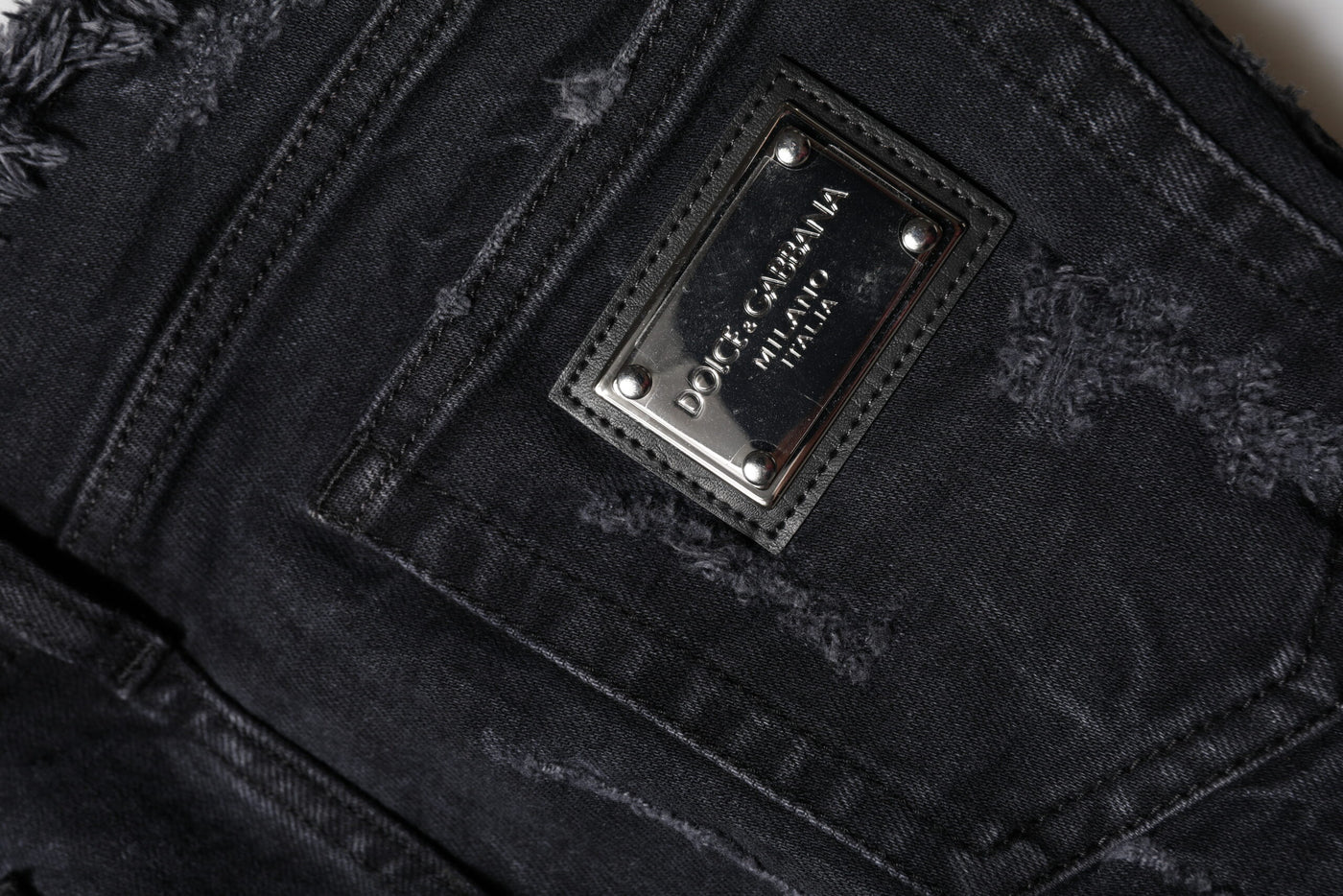 Dolce & Gabbana Schwarze zerfledderte Skinny Denim Jeans aus Baumwolle