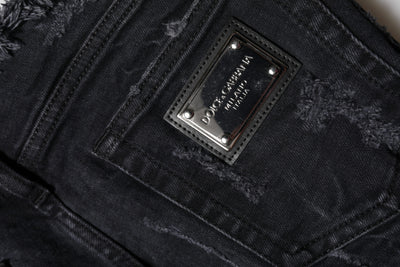 Dolce & Gabbana Schwarze zerfledderte Skinny Denim Jeans aus Baumwolle