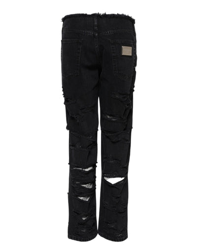 Dolce & Gabbana Schwarze zerfledderte Denim-Jeans mit mittlerer Taille aus Baumwolle