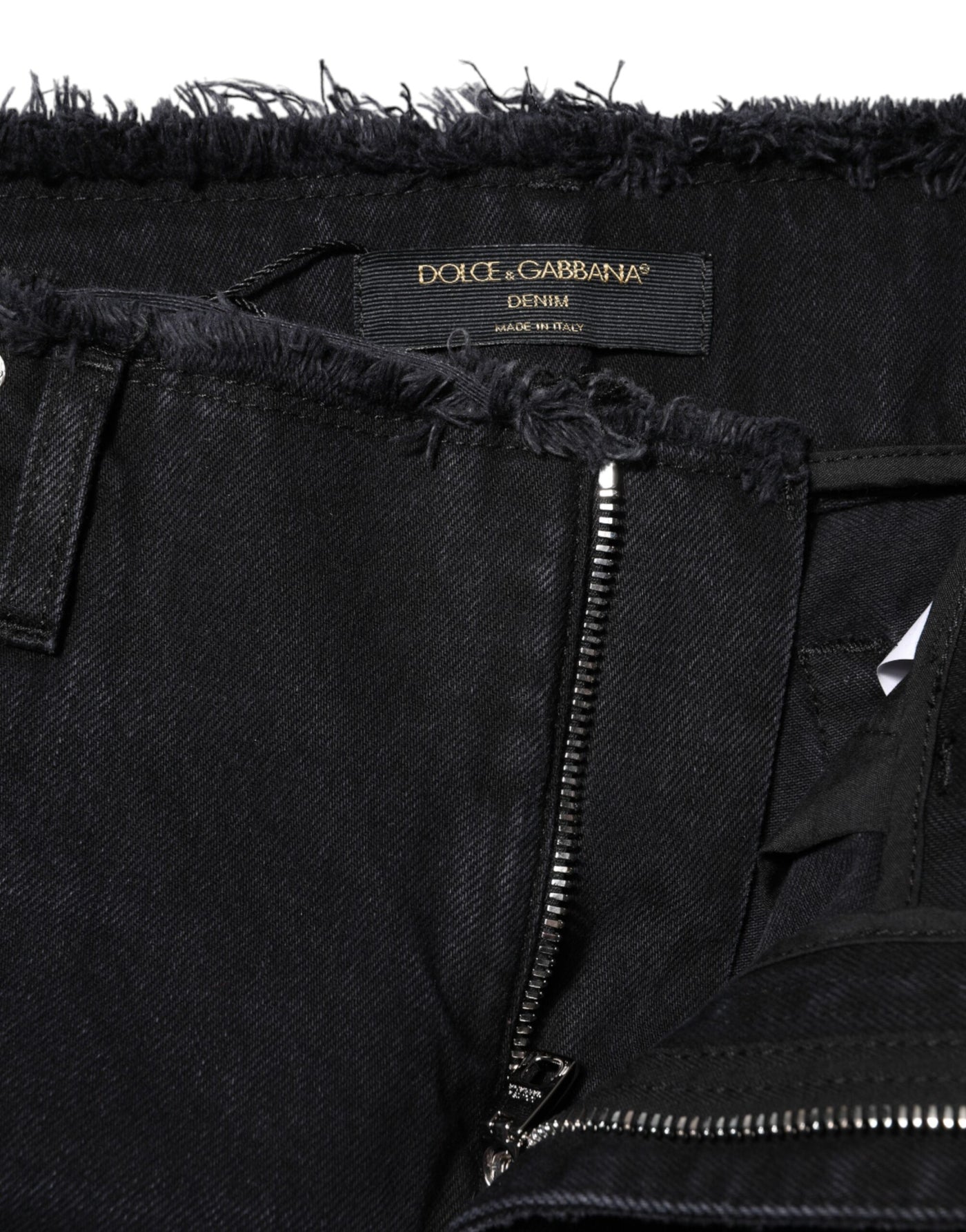 Dolce & Gabbana Schwarze zerfledderte Denim-Jeans mit mittlerer Taille aus Baumwolle
