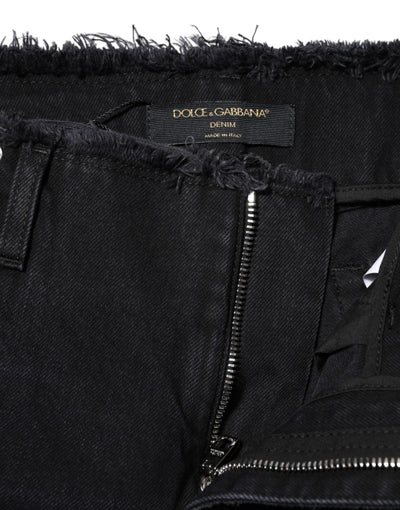 Dolce & Gabbana Schwarze zerfledderte Denim-Jeans mit mittlerer Taille aus Baumwolle