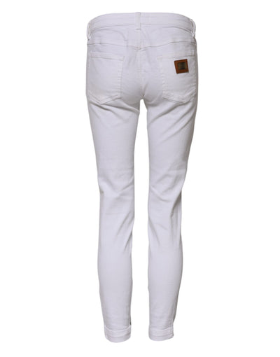 Dolce & Gabbana Weiße Skinny Denim-Jeans aus Baumwolle mit niedriger Taille