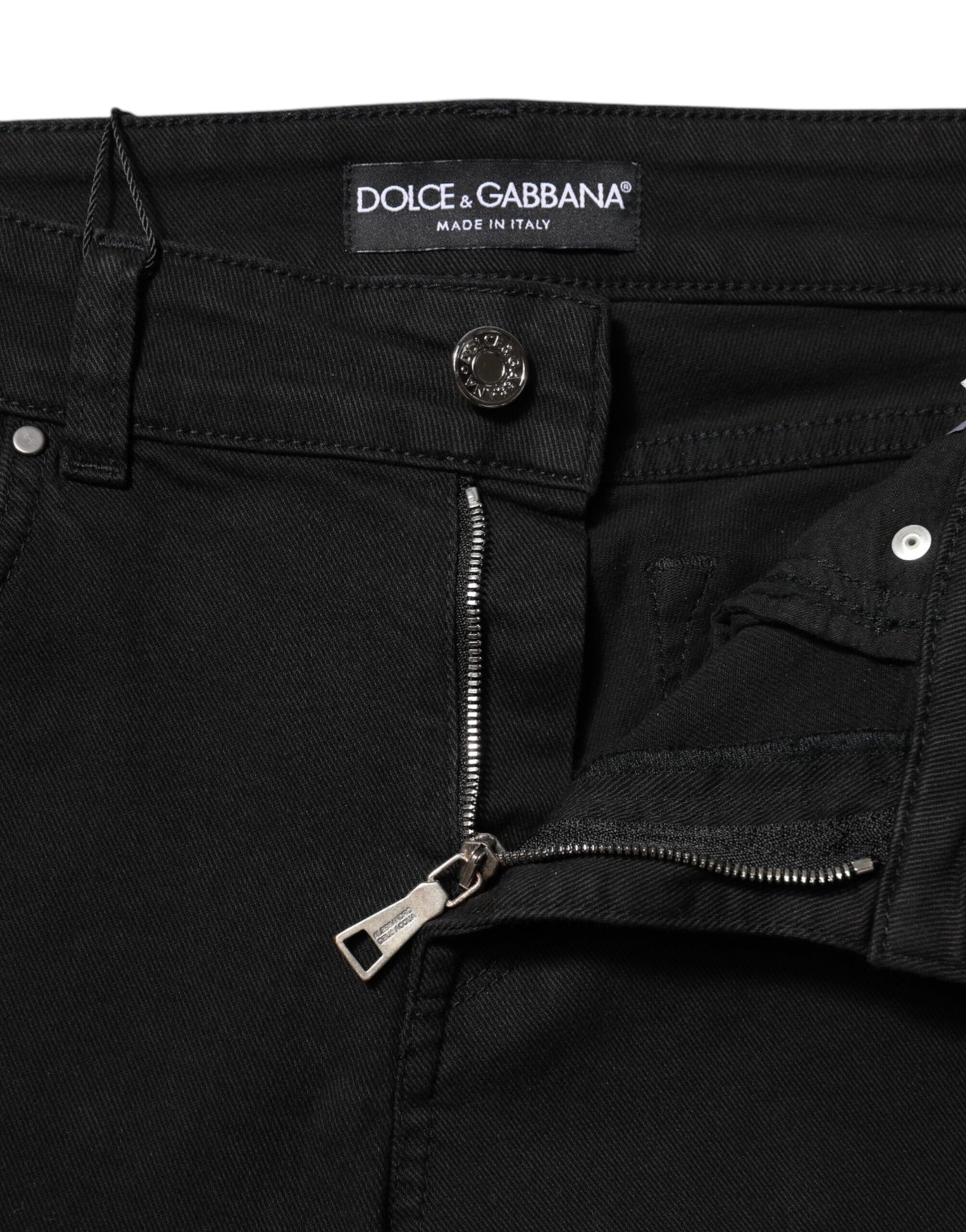 Dolce & Gabbana Schwarze Baumwolle Logo Skinny Mid Waist Denim Jeans
