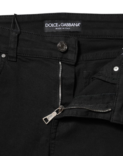 Dolce & Gabbana Schwarze Baumwolle Logo Skinny Mid Waist Denim Jeans